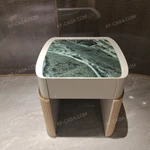 Modern Luxury SideTable with Green Marble Top & Quilted Leather Legs